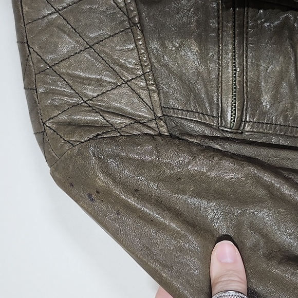 Blanc Noir Brown Genuine Leather Moto Style Jacket Buckles Zippers Detail Quiltd - Picture 6 of 15